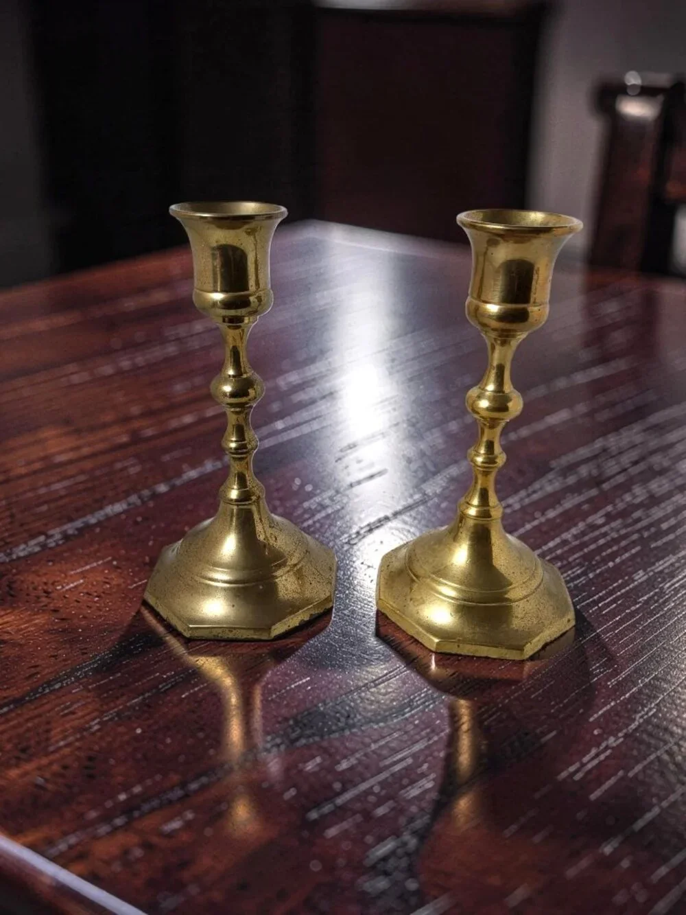 Pair Of 2 Vintage Solid Brass Taper Candlestick Holders Made In India